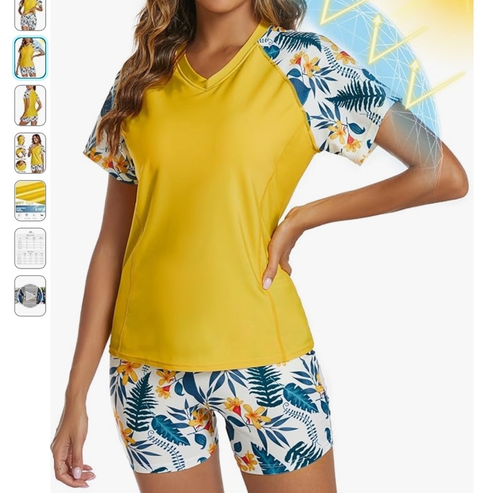2PC Almost New Sporty Swim Top and Shorts - fully lined w/ removable bra size LG